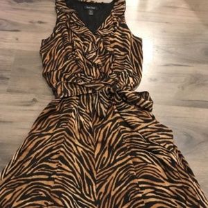 White House Black Market Silk Animal Ruffle Dress